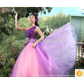 O último Design Bride Gorgeous Lace Appliqued Strapless Andar Comprimento Tulle Puffy Ball Gown Light Purple Wedding Dress